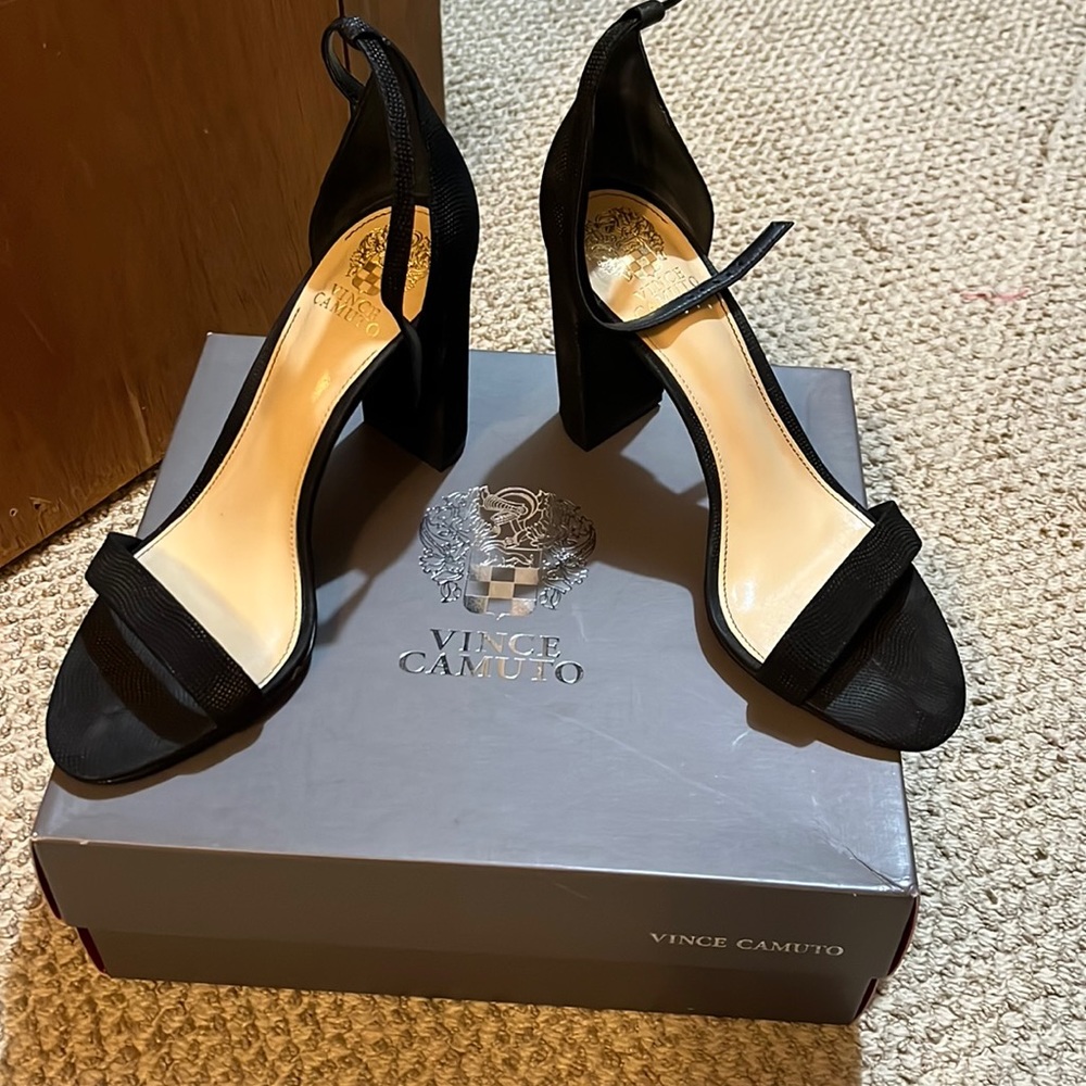Womens black high heel sandal. Worn once!